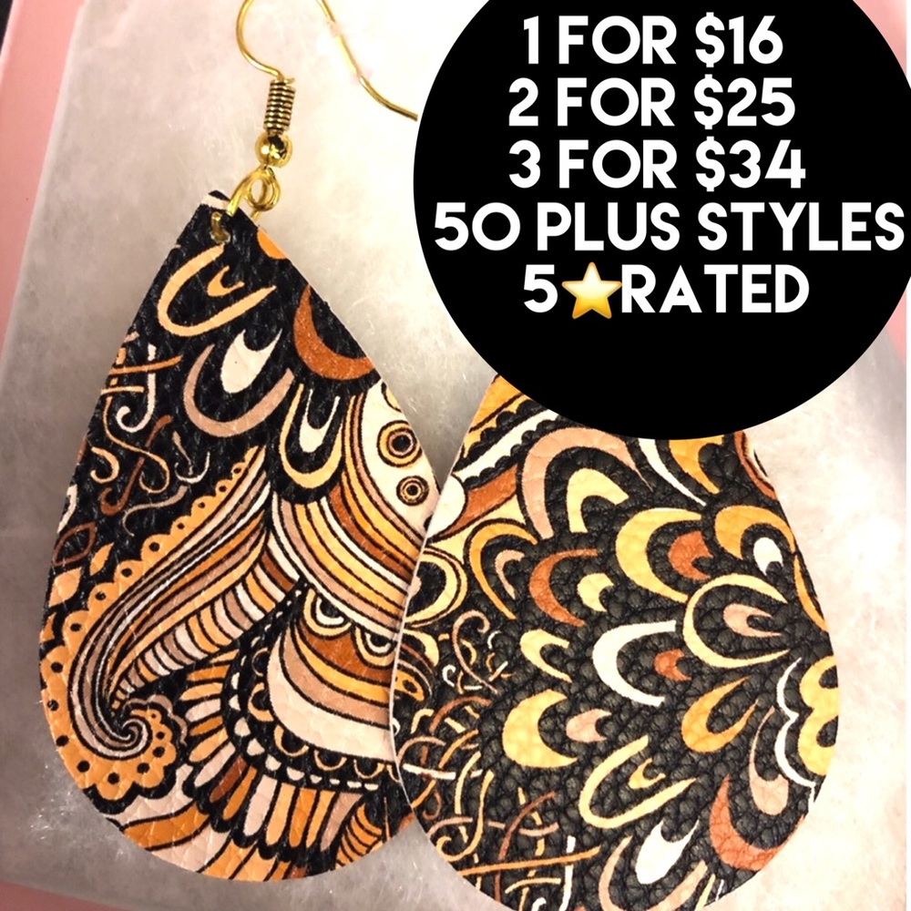NEW BOHO FAUX LEATHER TEARDROP EARRINGS